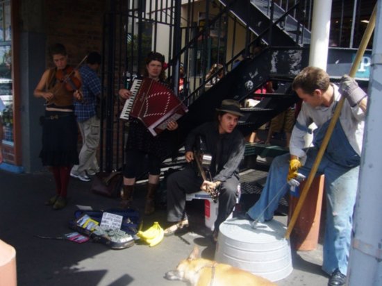 Buskers busking