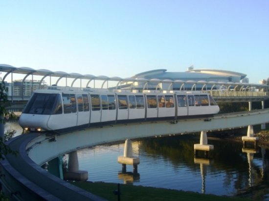 Monorail train coming into the station