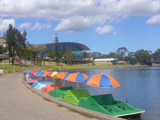 Paddle boats lined up on the Torren River