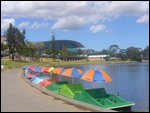 Paddle boats lined up on the Torren River