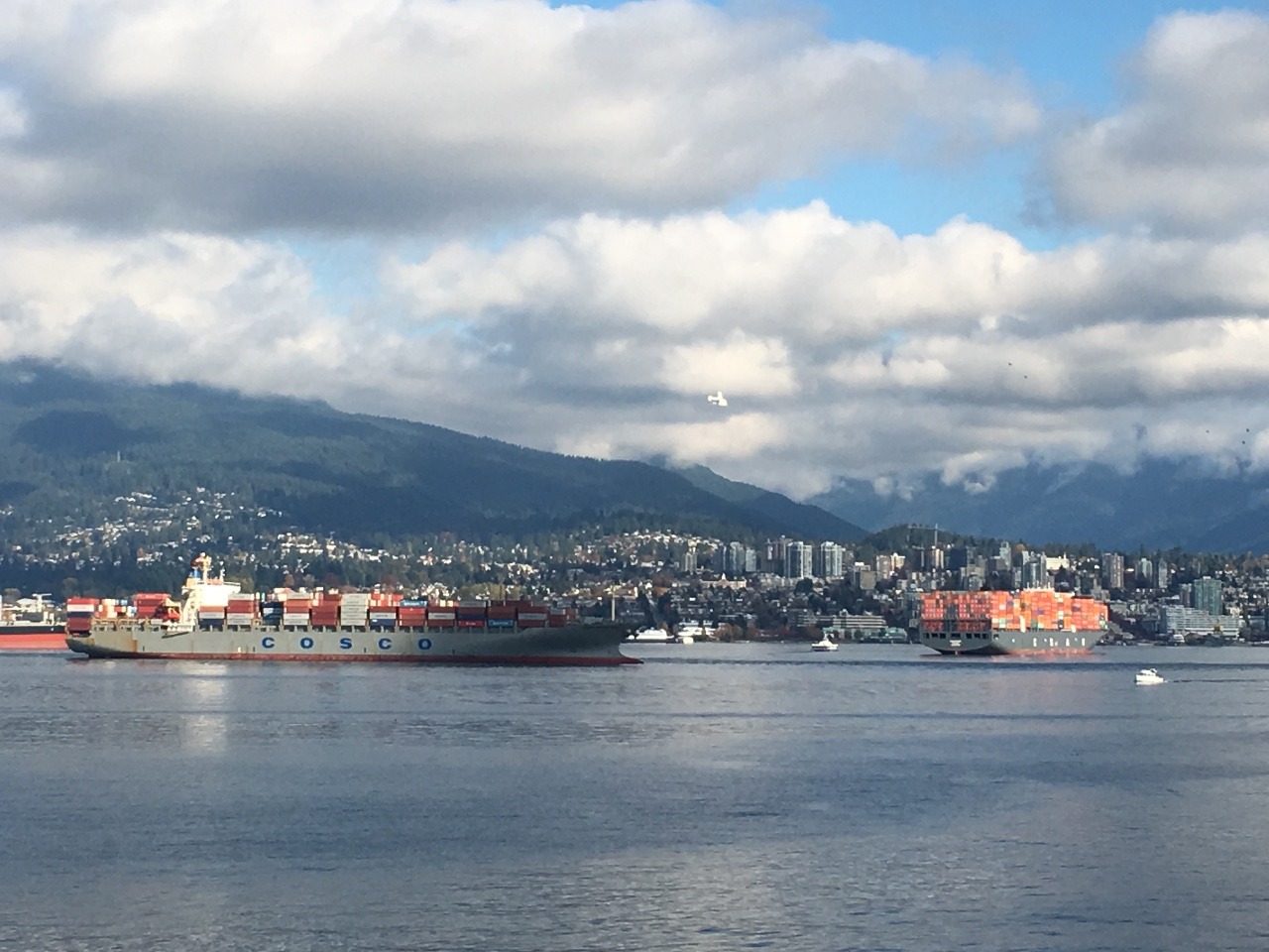 Cargo ships in Vancouver harbour