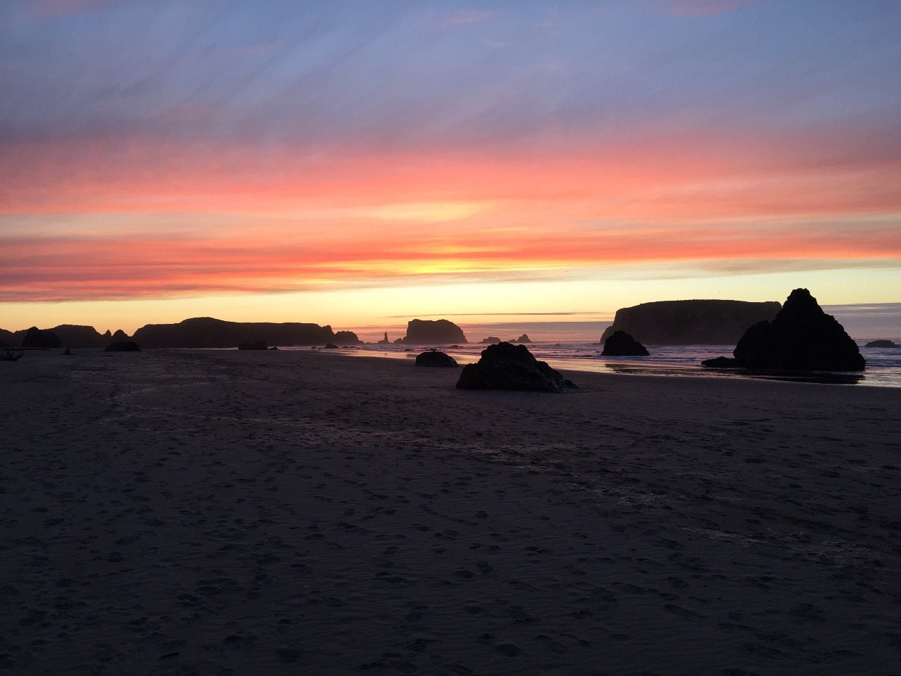 Sun beginning to set in Bandon, OR