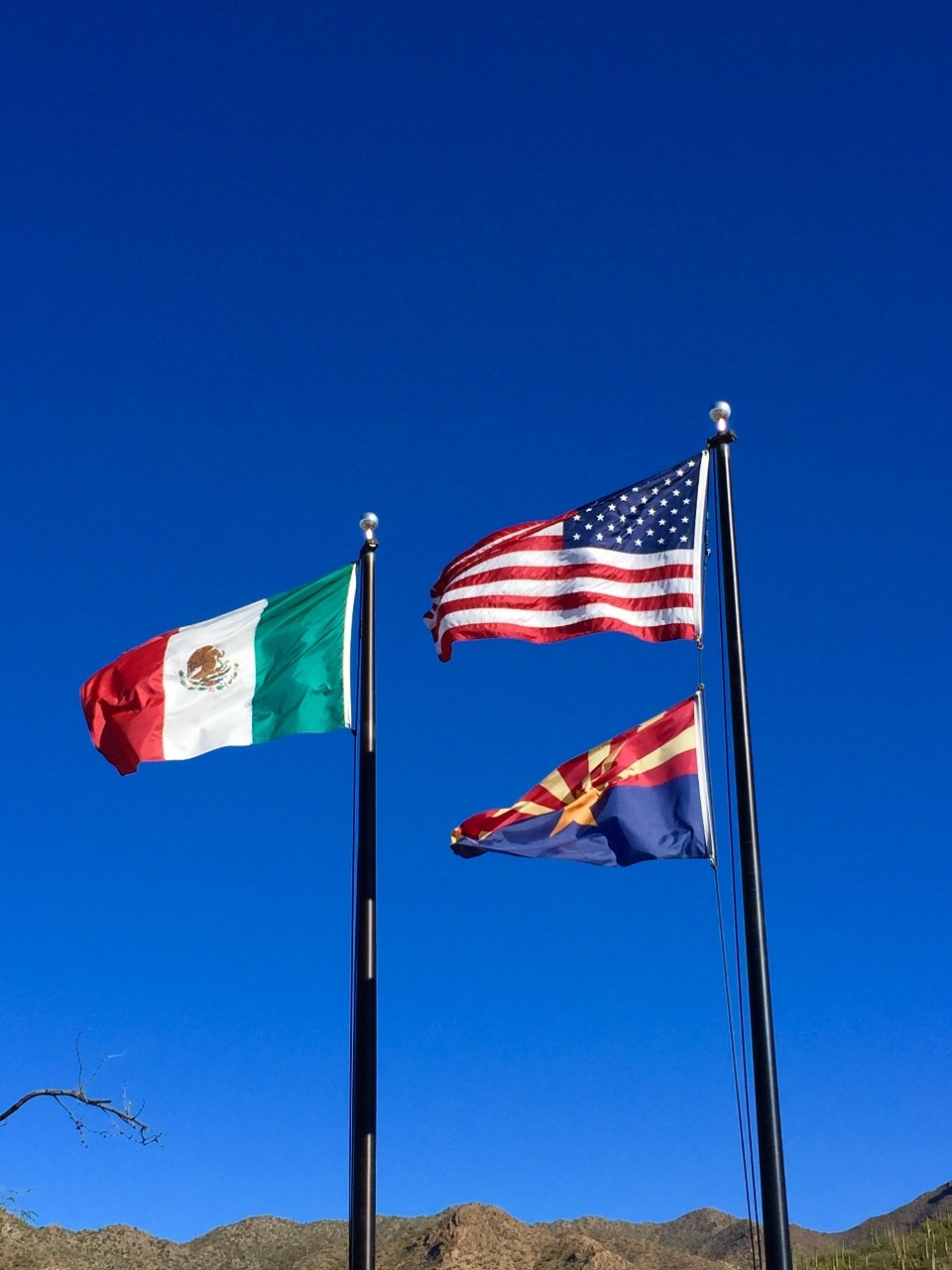 Mexican, USA and Arizona State Flags