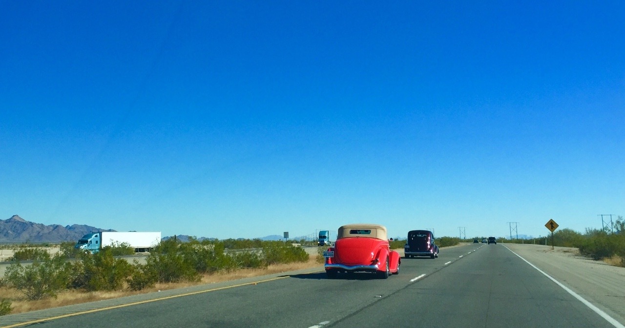 Cars cruising down Route 66