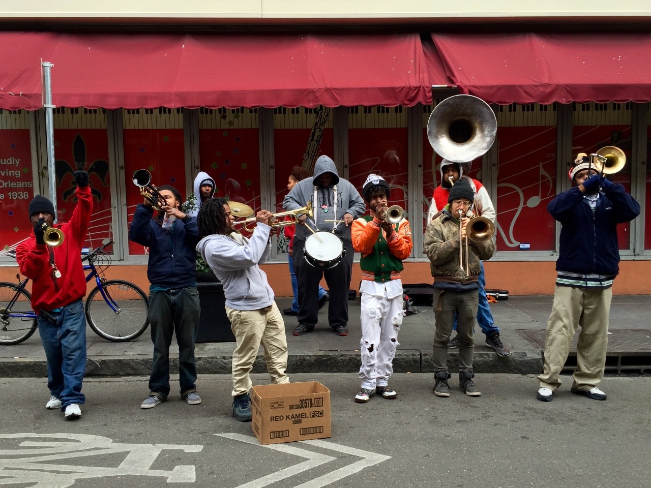 Talented ensemble outside our hotel