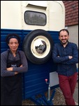 Emily and Jon in front of the Horsebox Coffee Co.